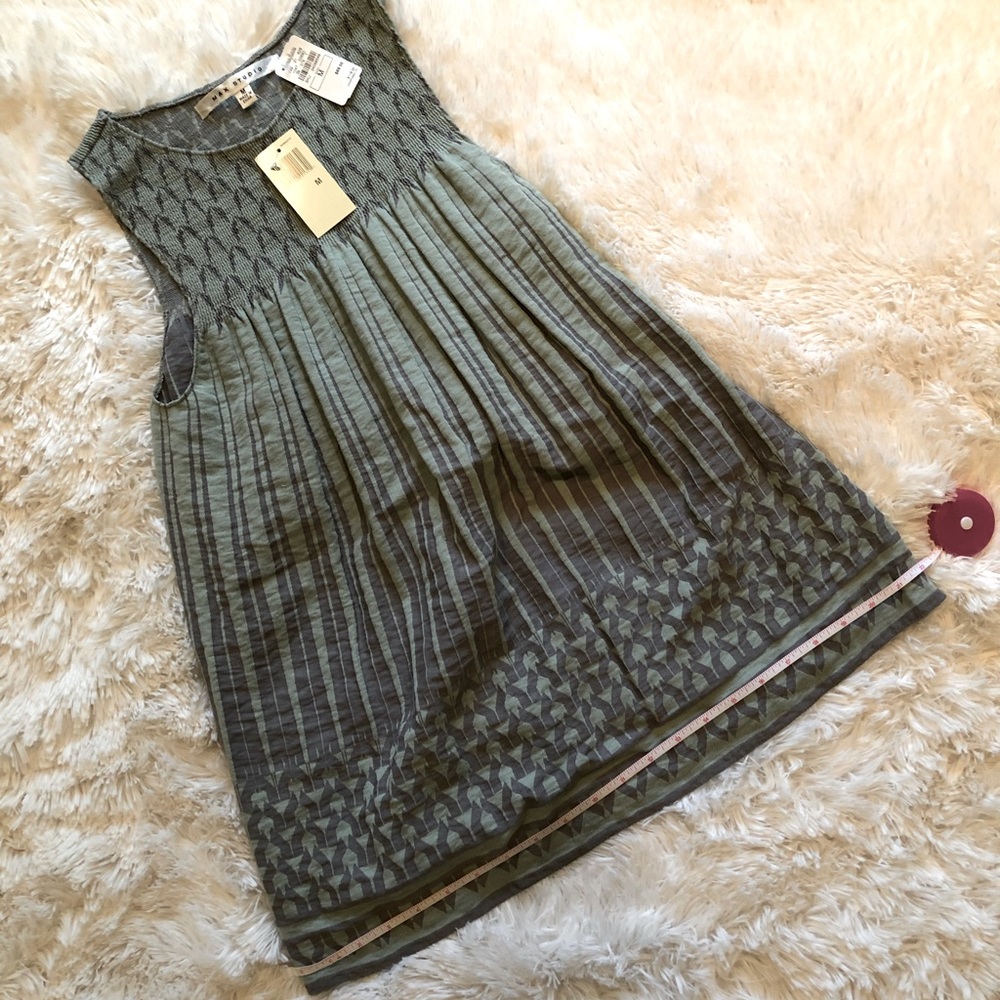 Max Studio Mint Green and Gray Smocked Sleeveless Tank top with Slight Flair